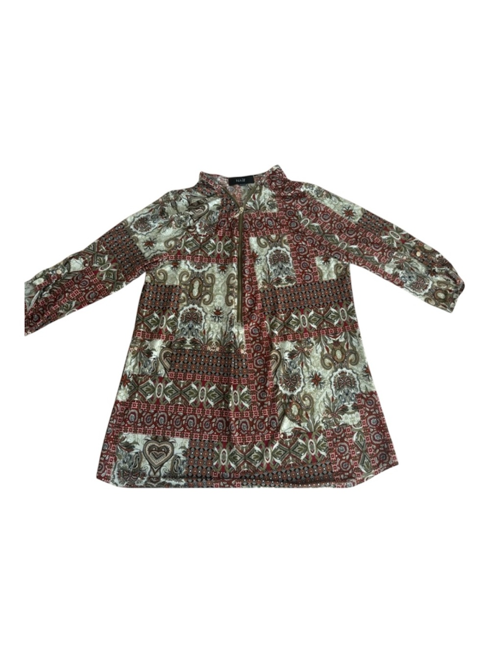 NAIF Red, Cream & Brown Patchwork Tunic Blouse